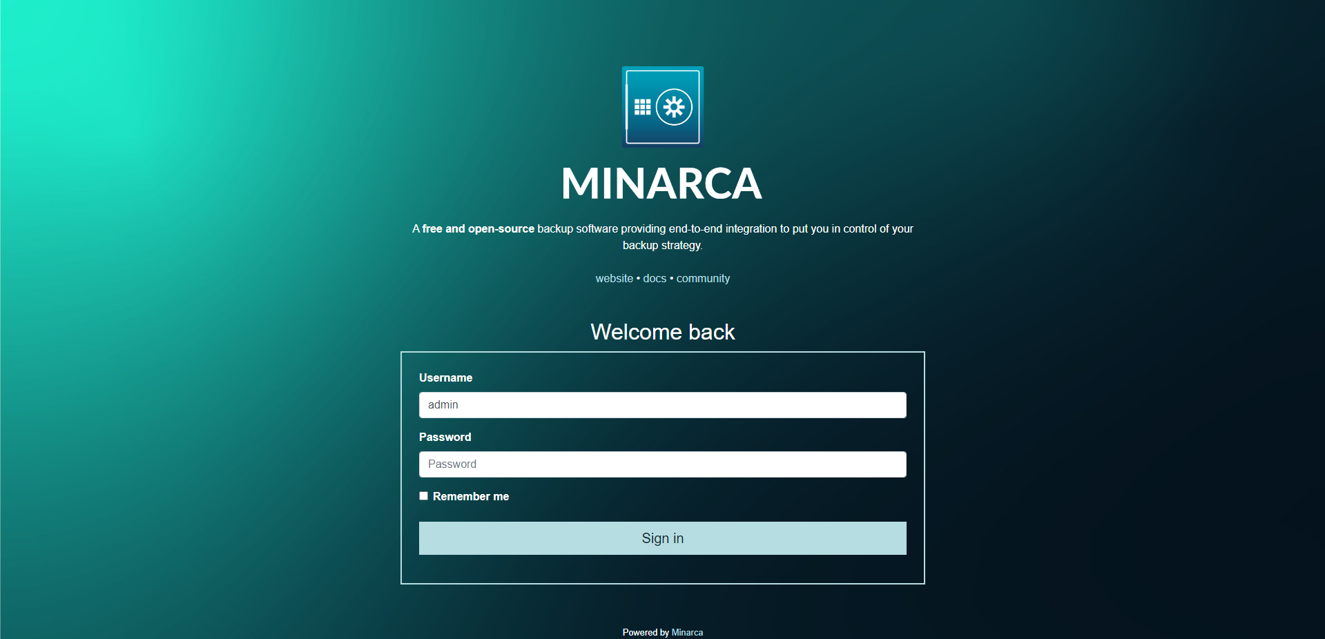 Minarca loging screen